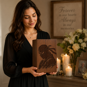 Wooden <b>Memorial</b> Urn Custom Engraved Cremation Keepsake <b>Box</b> Rustic Decorative Tribute Case for Remembrance - Product Image 6