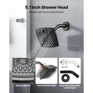 Ensemble complet de robinetterie de bain et de douche avec pommeau de douche pluie de 5,1 pouces à 5 réglages de jet et mitigeur de bain et de douche à poignée unique - Product Image 4
