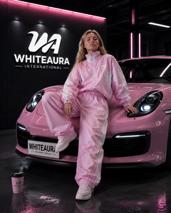 Conjunto Deportivo de Mujer con Capucha Rosa, Cierre de Cremallera Completo, Corte Holgado, Estilo Deportivo, Color Sólido, Material de Poliéster Transpirable - Product Image 2