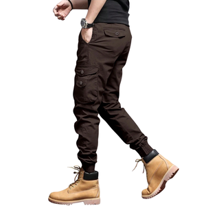 Mens Canvas Solid Cargo <b>Jogger</b> Pants Elastic Waist Casual Tactical Outdoor Work Trousers Multi Pocket <b>Slim</b> Fit Brown Streetwear - Product Image 3