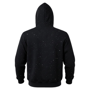 Sweat-shirt à capuche zippé noir pour homme avec strass, en molleton personnalisé, style streetwear décontracté avec poches avant - Product Image 3