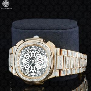 Montre de luxe pour homme Charm Jewells, boîtier carré en acier inoxydable, lunette sertie de diamants, mouvement mécanique, cadran de 40 mm, date automatique, 10 bars - Product Image 4