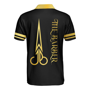 เสื้อเชิ้ตพรีเมียมบาร์เบอร์ แบล็คโกลด์ สำหรับผู้ชาย แขนสั้น ลำลอง พิมพ์ลาย ทรงปกติ แต่งขอบตัดกัน ผ้าโพลีเอสเตอร์ 100% แห้งเร็ว - Product Image 3
