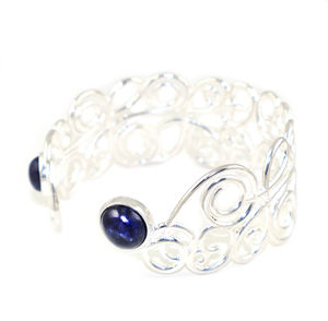 Pulseras Ajustables de Plata con Diseño de Textura Real y Piedra Sodalita, Joyería de Moda Atemporal para Mujer, Venta al por Mayor - Product Image 3