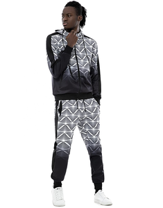 Desgaste de los hombres está impreso frontal con cremallera Sudadera con capucha traje de pista Slim sublimado cremallera capucha deportes sudor traje de 2 piezas de manga larga - Product Image 4