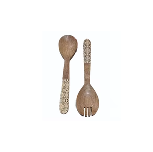 Ensemble cuillère et fourchette en bois imprimé style bohème avec manche à motif floral pour la maison, les hôtels et les fêtes - Product Image 1