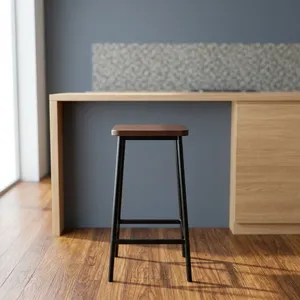 Modern Wooden Bar <b>Stool</b> With Metal Frame Industrial Design Stable Base For Home Bar Furniture - Product Image 1
