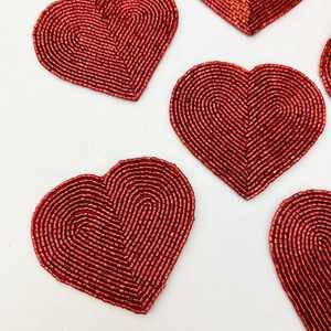 Handmade <b>Beaded</b> <b>Placemat</b> for Table Heart Shape Heat-Resistant Backing & Genuine Red Glass Beads Coaster - Product Image 1