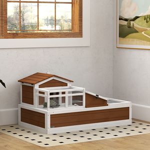 Habitat pour tortues à 3 compartiments, 44'' x 25,5'' x 25'', cage pour animaux de compagnie couleur café avec balcon et 2 étages - Product Image 1