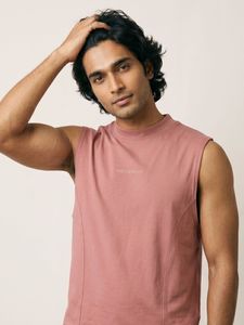 T-shirt rose uni moulant sans manches pour homme, col montant, décontracté, athlétique, extensible, confortable, style streetwear pour le quotidien - Product Image 2