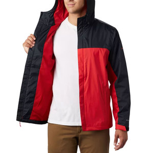 Mens <b>Red</b> and Black <b>Hooded</b> Windproof <b>Jacket</b> Casual Spring Outerwear Full Zip Color Block Regular Fit Lightweight Polyester Shell - Product Image 4