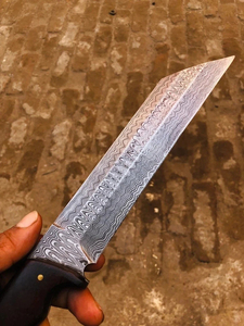 Couteau à lame fixe Viking Seax en acier Damas de qualité industrielle, pointe clip, manche en bois de rose, OEM/ODM, forgé, EDC, pour la chasse en extérieur - Product Image 2