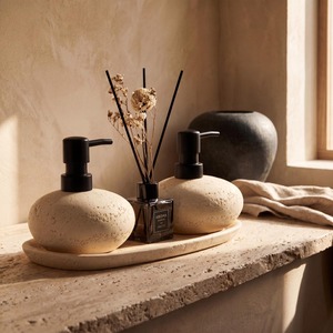 <b>Ceramic</b> Bathroom Set 3-Piece Oval Soap Dispenser <b>Diffuser</b> Tray Minimalist Easy To Clean - Product Image 4