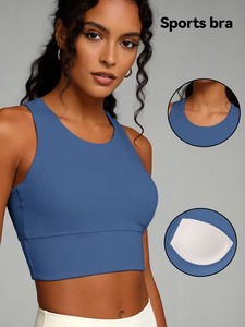 High Coverage Sport Brassiere Seamless <b>Compression</b> Long Line Bra Removable Cups Training <b>Top</b> Fitness Apparel Wholesale Blanks - Product Image 3