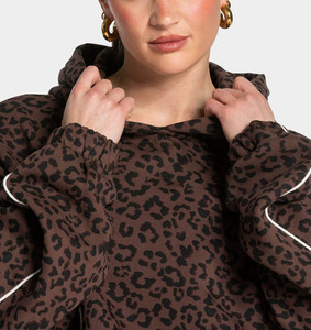 Custom Espresso Brown Leopard Print Oversized Contrast Pipping Women <b>Tracksuit</b> Set Contrast Lining Hoodie & Jogger For Women's - Product Image 3