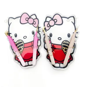 New Private Label Hello Kitty Cat Magnetic Lash Extension Pallet Tiles Acrylic Eyelash Tweezers Accessories