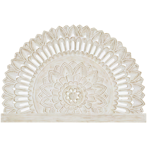 Cabecero de Cama Decorativo de Madera Tallada a Mano con Diseño de Media Luna y Flores, Acabado Blanco, Estilo Bohemio - Product Image 2
