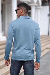 Camisas Polo de Moda para Hombre, Camisa Clásica de Algodón de Manga Larga con Botones y Bolsillo - Product Image 5