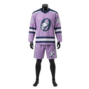 Men Purple Sublimated Ice Hockey Jersey Shorts Set Polyester V Neck Printed <b>Athletic</b> Sportswear Team Training Performance - Product Image 1