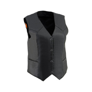 Chaleco Negro de Poliéster con Cuello en V y Cierre de Botones para Mujer, Prenda Exterior Casual sin Mangas, Chaleco de Cuero Profesional para Mujer al por Mayor - Product Image 1