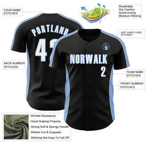 Uniforme de Béisbol Profesional Negro y Azul Cielo con Botones Completos y Malla Bird Eye, Ropa Deportiva para Equipos, Fabricante OEM de Exportación - Product Image 3