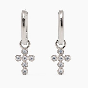 <b>Gold</b> Lab-Grown Diamond Cross <b>Huggie</b> Earrings 9K-18K 2 in 1 Hoop Charm Elegant Luxury Jewelry for Women Party Gift - Product Image 3