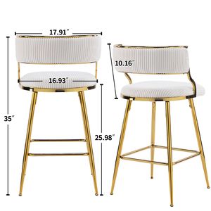 Sgabelli da bar 2 pezzi in velluto a coste spesso beige con piedini in ferro placcato oro - Product Image 5
