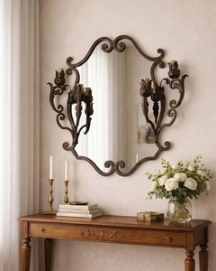 Miroir mural rond en bois encadré, design décoratif Art Déco pour la maison, Diwali, aucune électricité requise - Product Image 4