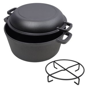 Pentola in Ghisa Pretrattata 2-in-1 con Doppio Manico per Campeggio, Cucina all'Aperto, Barbecue e Cottura in Forno - Product Image 1
