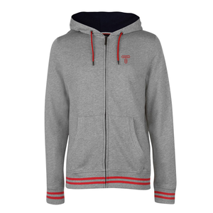 Sweat-shirt à capuche gris pour homme avec bordure rouge, logo brodé, coupe décontractée, en molleton de coton, séchage rapide, poche, manches raglan - Product Image 1