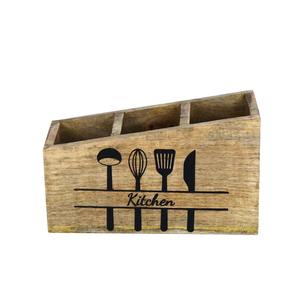 Support en bois pour couverts et serviettes en papier, porte-cuillères et fourchettes, avec compartiments, pour table de cuisine, Inde - Product Image 1