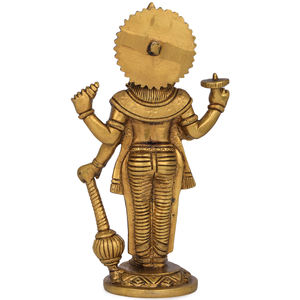 Estatua de Vishnu de cuatro brazos hecha a mano de 7 pulgadas escultura de latón de pie para regalar hecha en India - Product Image 4