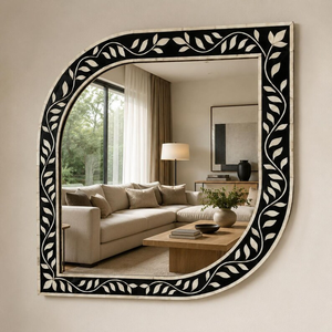 Espejo de pared floral con incrustaciones de hueso hecho a mano – Espejo decorativo artesanal - Product Image 4