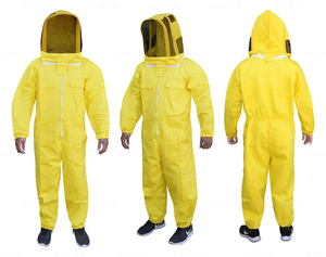 Yellow Beekeeping <b>Suit</b> Full Body Protective Jumpsuit With Mesh Hood Zipper Front Elastic Cuff Ankle Farm Use - Product Image 1