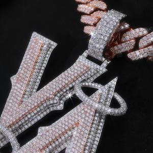 Hip Hop Jewelry Mens Iced Custom Letter Charm Pendant 925 Sterling Silver VVS Moissanite Number Name Initial Logo - Product Image 2