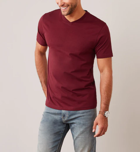 T-shirt pour homme, col en V, manches courtes, basique, uni, couleur unie, 100% coton, décontracté, sport, vente en gros, personnalisable, OEM, ODM, directement de l'usine - Product Image 3