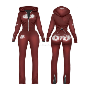 ชุดเซ็ทวอร์มผู้หญิงแบบสองชิ้น เสื้อฮู้ดและกางเกงวอร์มขายาวเหนือเข่า สีพื้น แบบสวมใส่สบาย เหมาะสำหรับวิ่งจ๊อกกิ้ง - Product Image 4