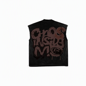 Camiseta sin Mangas Negra para Hombre con Estampado de Grafiti, Cuello Redondo, Corte Regular, para Todas las Temporadas, Material de Poliéster - Product Image 4