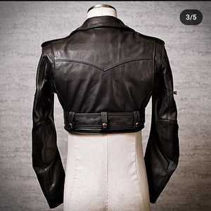 Chaqueta de Motociclista de Cuero Genuino para Mujer, con Cuello Alto, Cierre de Cremallera, Manga Larga, Corte Corto, para Otoño - Product Image 2