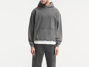 Pull à capuche respirant personnalisé pour homme, effet délavé, vente en gros, coupe oversize, style vintage, en molleton de coton - Product Image 5