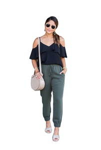 Nouvelle Arrivée Pantalon Décontracté Femme Taille Haute Anti-Plis Élastique 100% Coton Respirant Écologique pour l'Été - Product Image 3