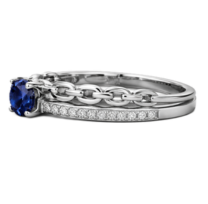 Anillo de Diamantes de Zafiro Redondo, Color DEF, Claridad VS VVS, Oro Sólido de 14K, Diseño de Cadena con Pavé, Anillo de Boda Único - Product Image 4