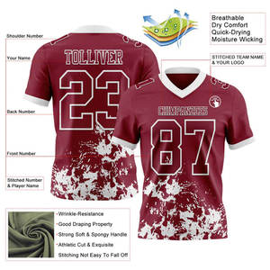 Maillot de football américain personnalisé unisexe col en V manches courtes impression par transfert thermique évacuation de l'humidité 100% polyester grandes tailles pour équipe - Product Image 2