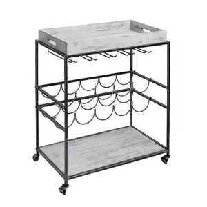 Chariot de bar ovale moderne en bois Skies Trader avec cadre en laiton, chariot de service à 2 niveaux, porte-verres à vin, table console pour salon - Product Image 3