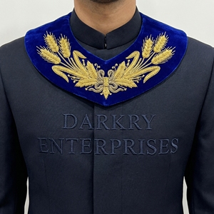 Custom Hand Gold Bullion Embroidery Navy Blue <b>Collar</b> Intricate Leaf Motif Bespoke Garment Apparel Manufacturing Service - Product Image 5