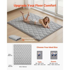 <b>Japanese</b> 9-Layer Foldable Tatami <b>Mattress</b> Queen Size 80 X 60 X 2.5 Inches Gray Fastener Storage Bag for Dormitory Sleep <b>Floor</b> - Product Image 2