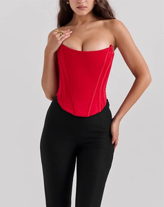 Women’s Strapless Satin Crop <b>Top</b> Bandage Bustier Low Back Spandex Sexy Summer Crop <b>Top</b> - Product Image 1
