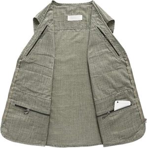 Gilet en toile vert olive pour homme avec plusieurs poches zippées, vêtement décontracté pour l'extérieur, col en V, respirant, léger, vêtement d'extérieur pour le printemps - Product Image 4