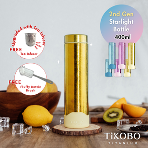 Botella TiKOBO Slim de Titanio Puro de Segunda Generación, Modelo Starlight, 400 ml (Incluye Mini Infusor de Té + Funda de Silicona + Cepillo para Botella) - Product Image 1