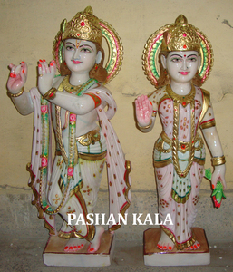 Estatua de Krishna Radha, mármol blanco pulido - Product Image 6